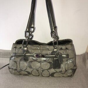 Metallic Silver Coach Chelsea Signature Jayden Carryall Bag